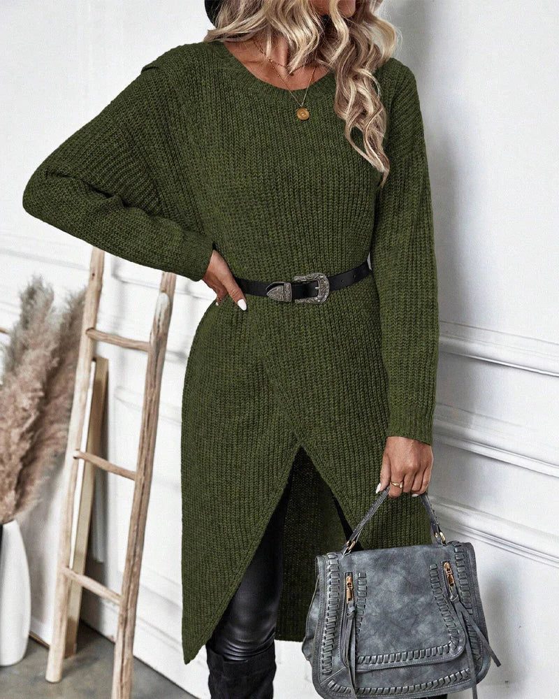 Women's Thigh-Length Ribbed Duster Cardigan - Green