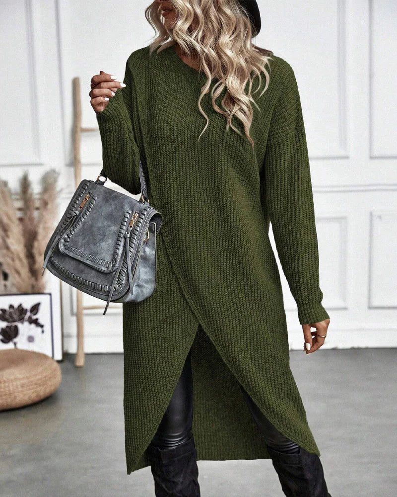 Women's Thigh-Length Ribbed Duster Cardigan