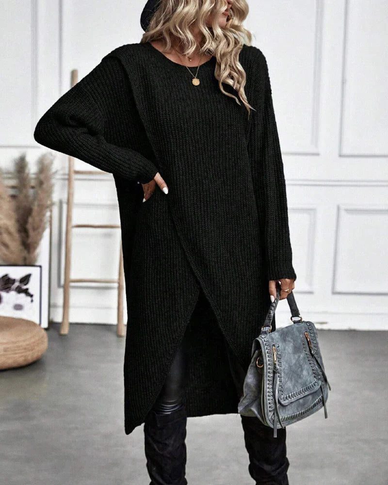 Women's Thigh-Length Ribbed Duster Cardigan - Black