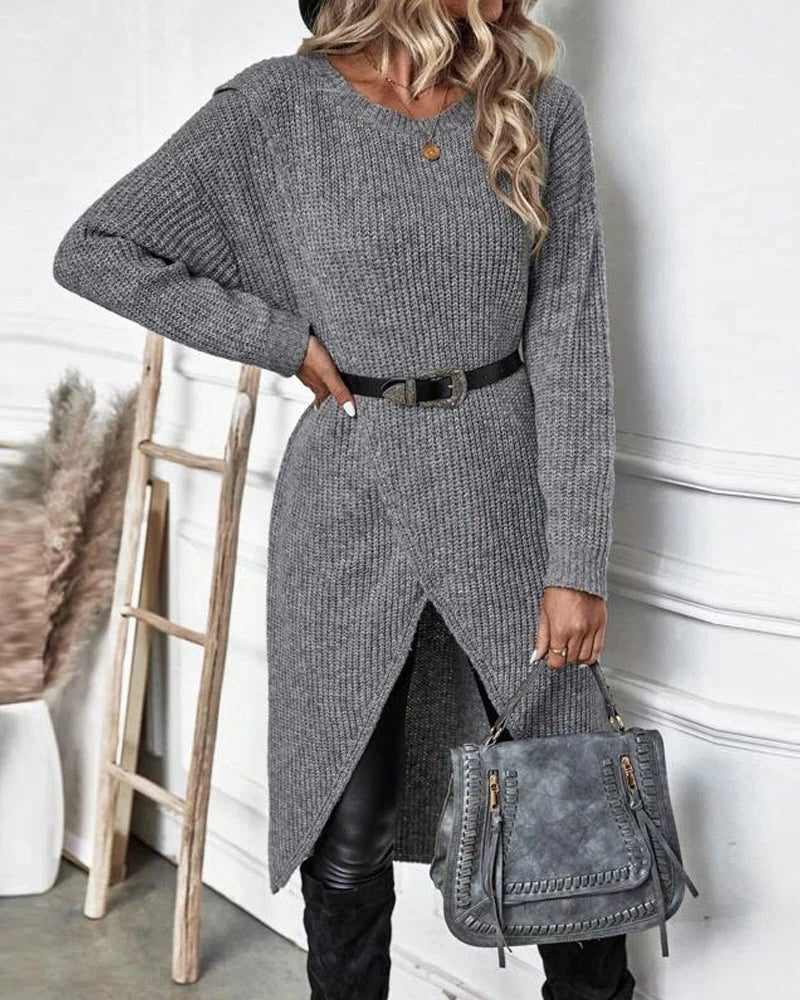 Women's Thigh-Length Ribbed Duster Cardigan