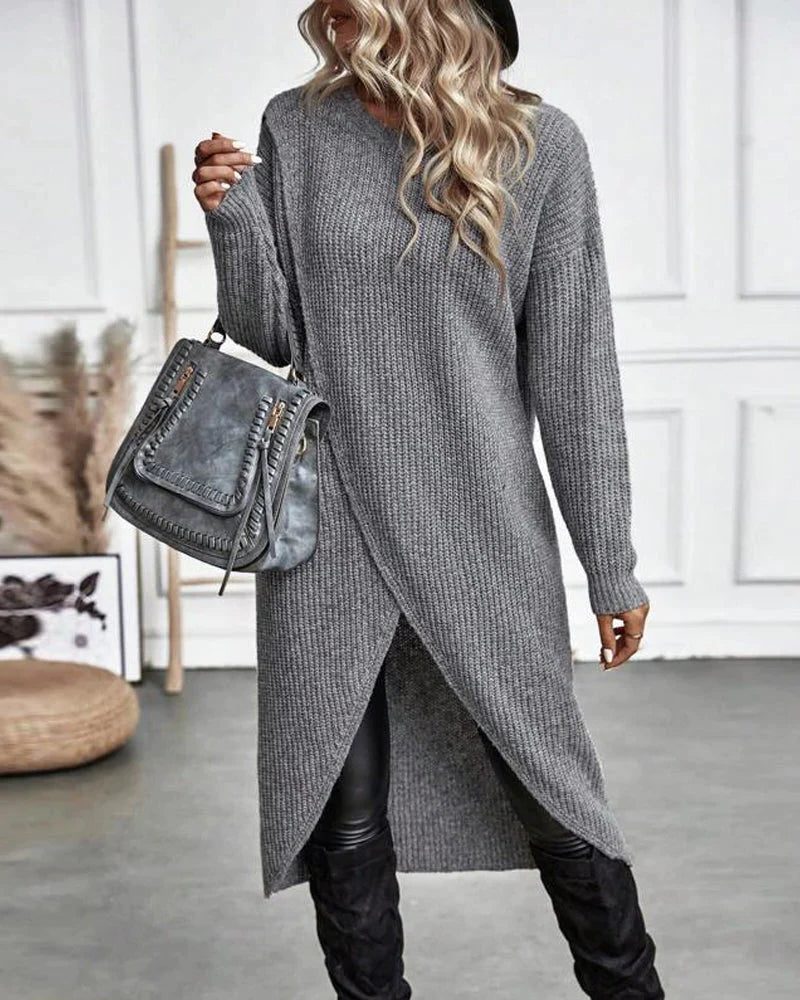 Women's Thigh-Length Ribbed Duster Cardigan