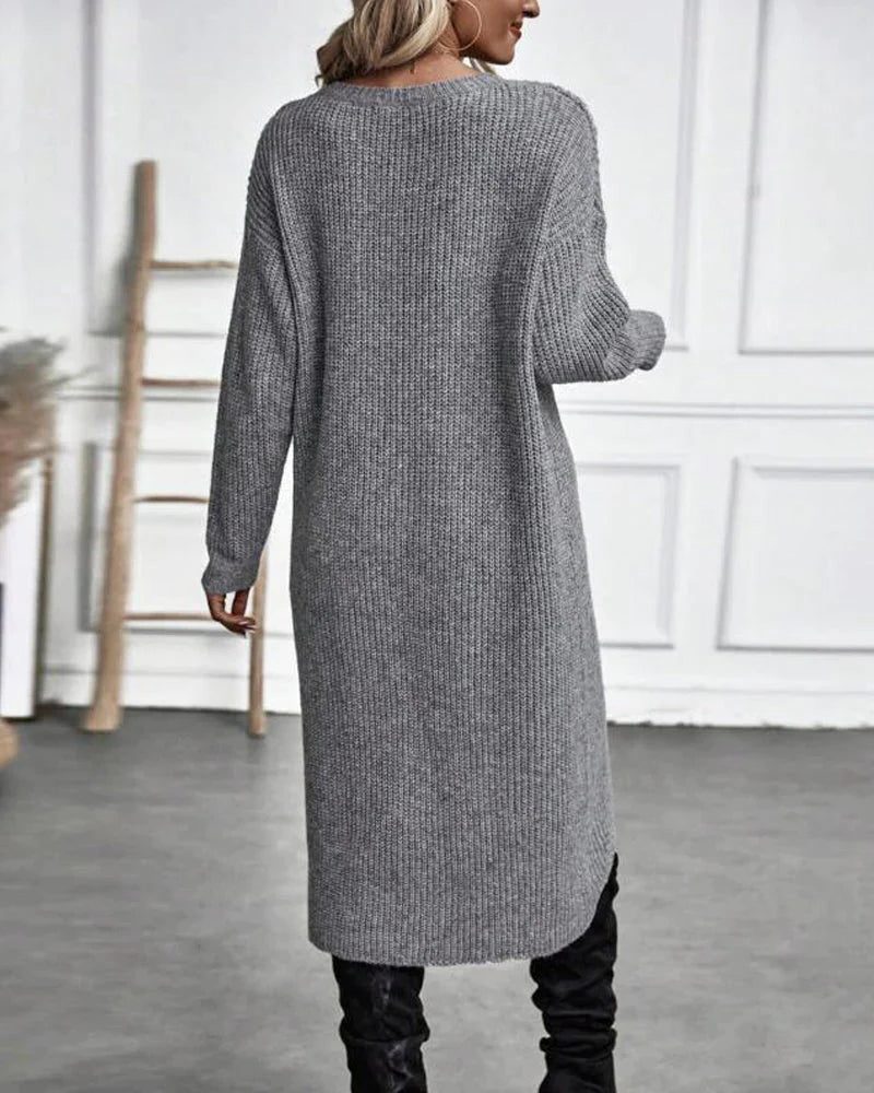 Women's Thigh-Length Ribbed Duster Cardigan