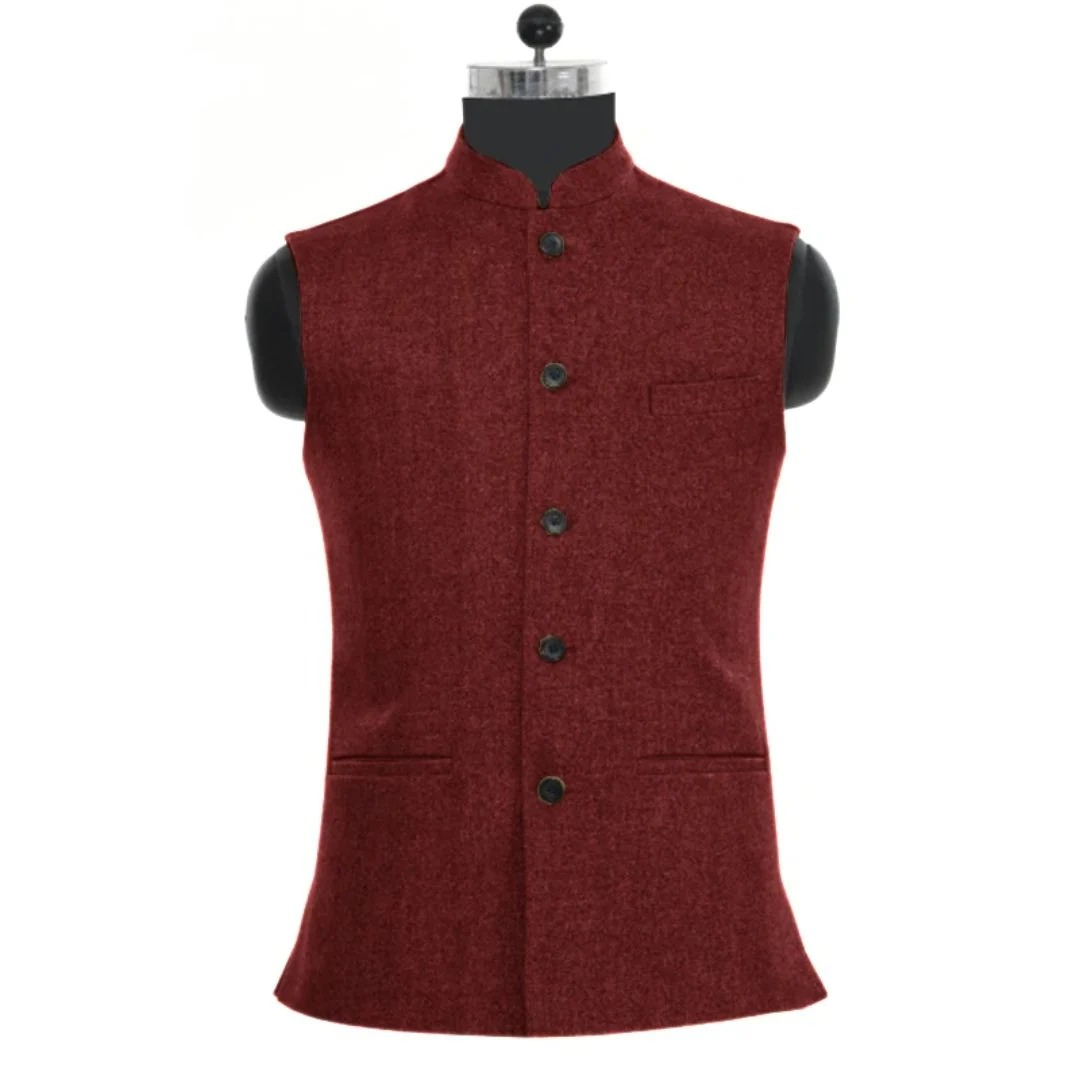 Men's Slim Fit Stand Collar Waistcoat Tailored Heritage Layer