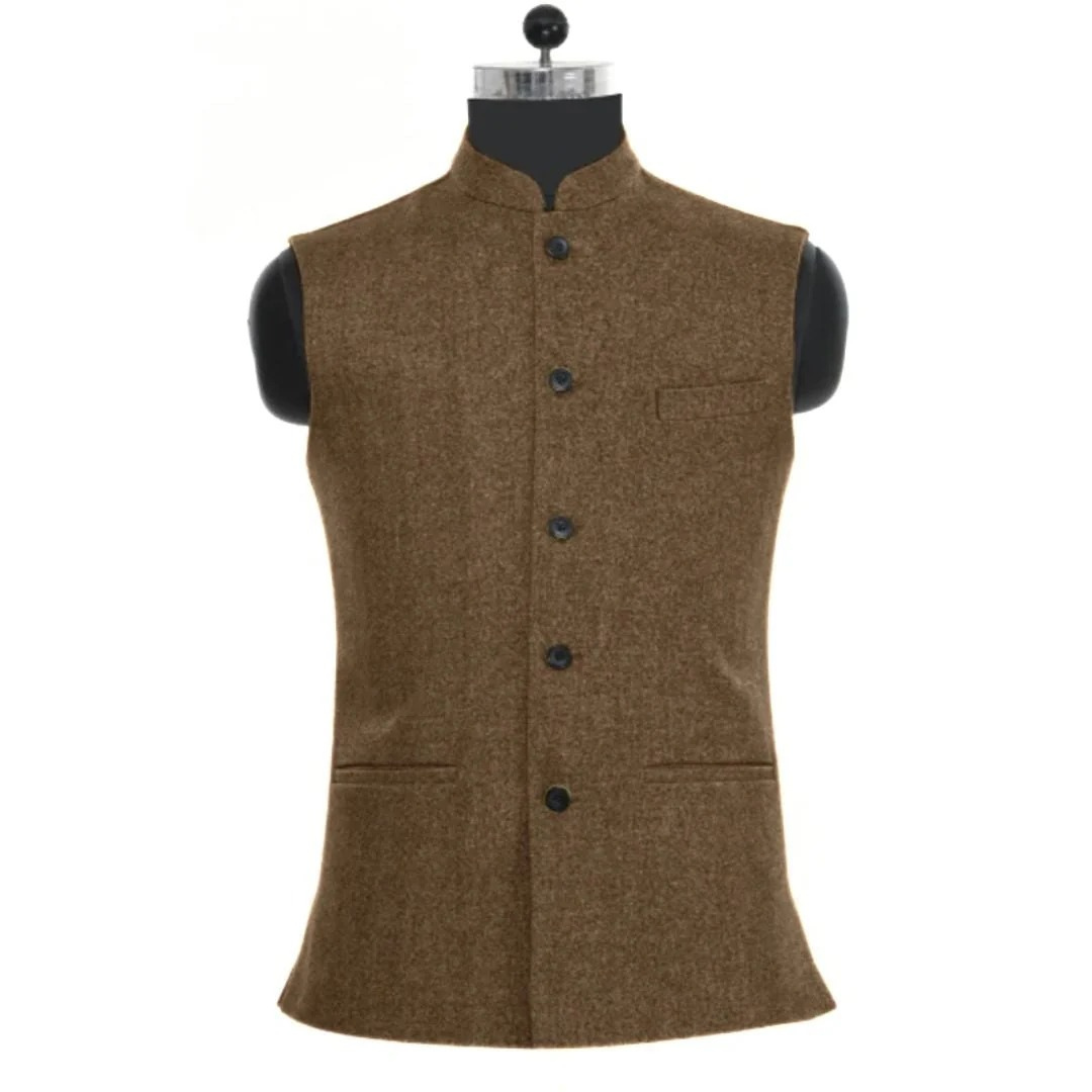 Men's Slim Fit Stand Collar Waistcoat Tailored Heritage Layer