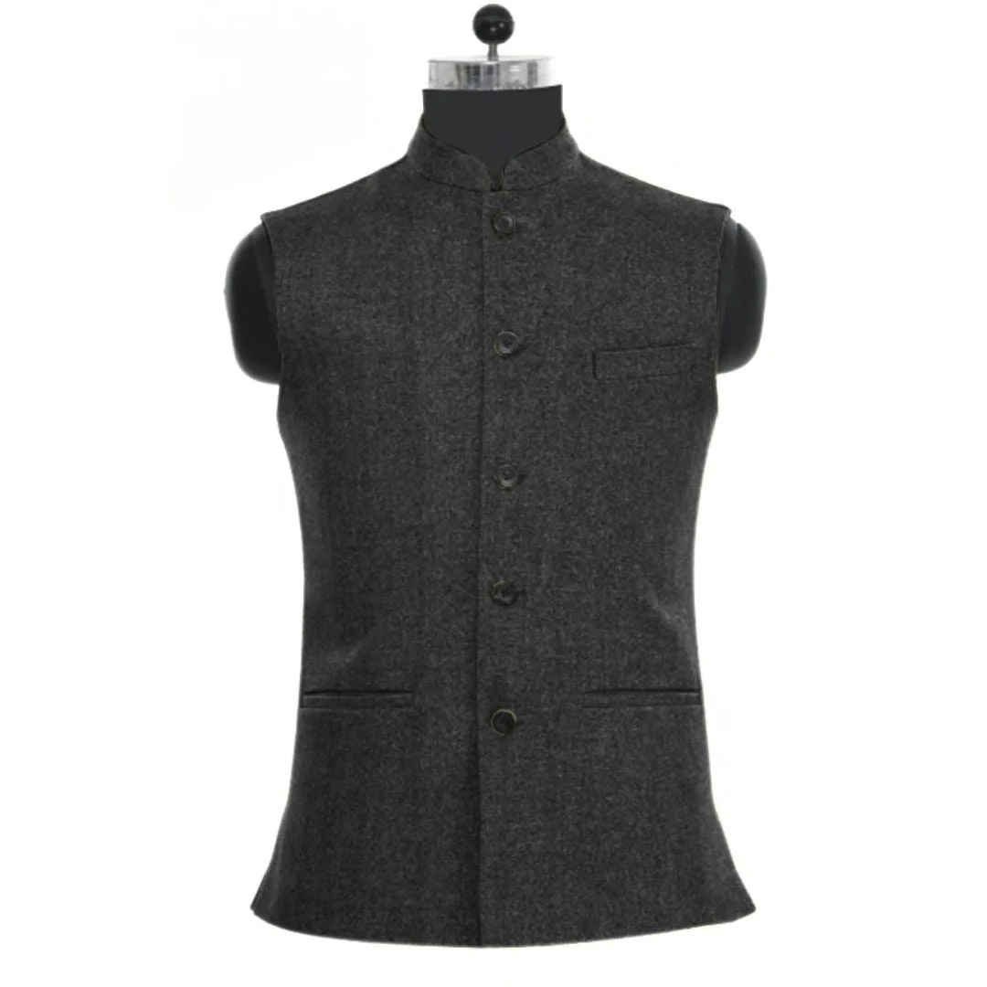 Men's Slim Fit Stand Collar Waistcoat Tailored Heritage Layer