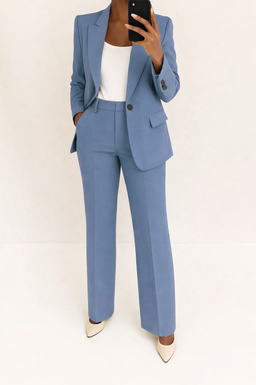 Women's Office-Ready Wide-Leg Pantsuit with Tailored Blazer - Blue