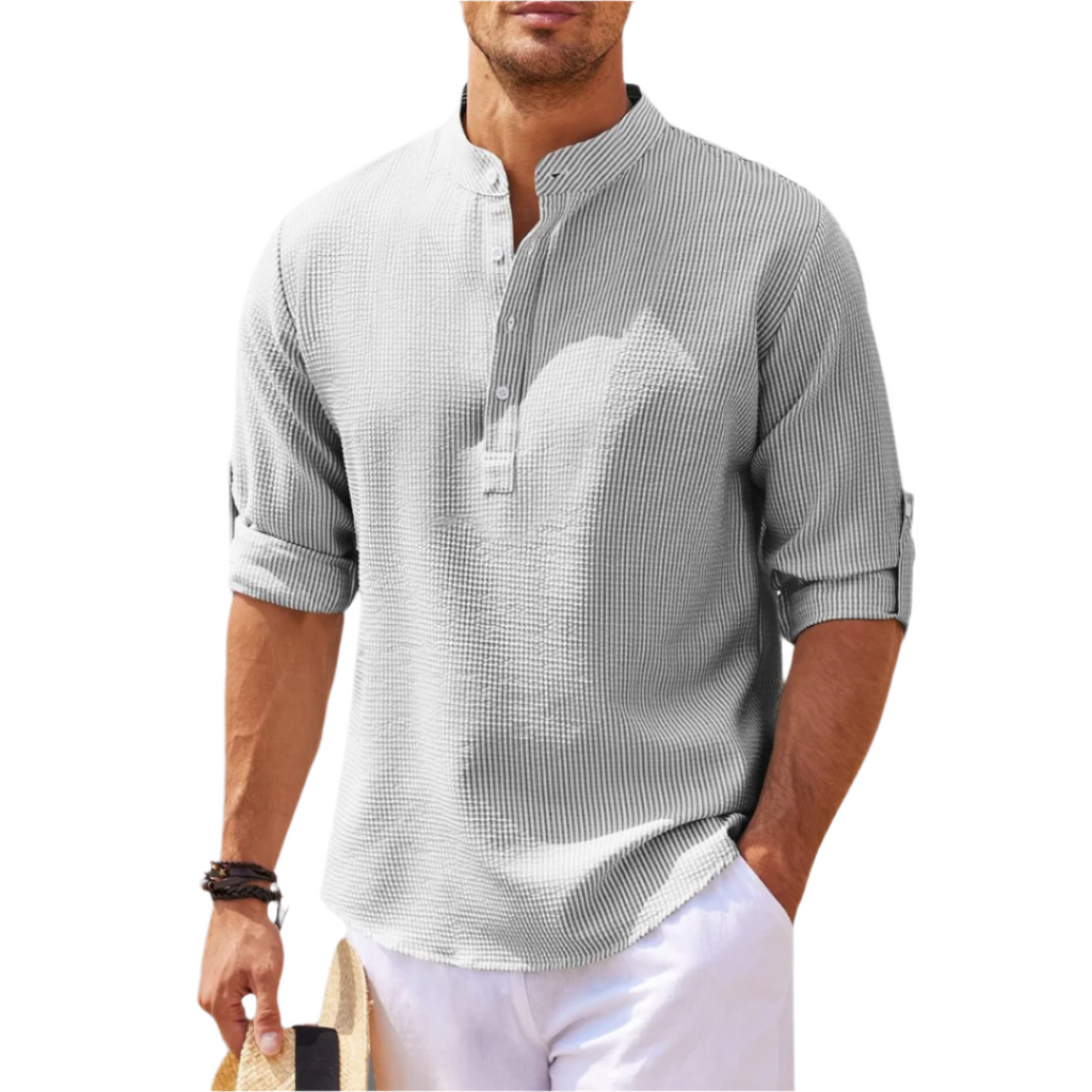 Men's Henley Stand Collar Casual Summer Shirt