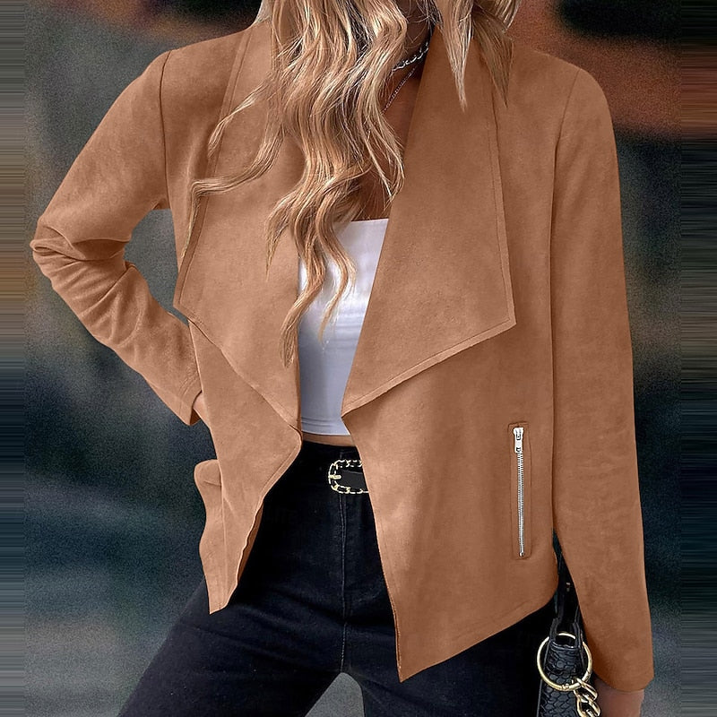 Women's Lightweight Open-Front Cascade Collar Jacket - Khaki