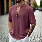 Men's Linen Shirt Short Sleeve Button Neck Relaxed Fit