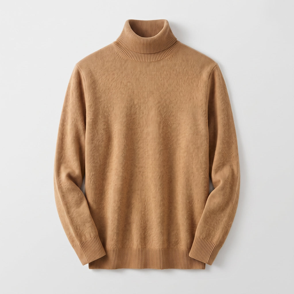 Men's Smart-Casual Turtleneck Sweater with Structured Fit - Brown
