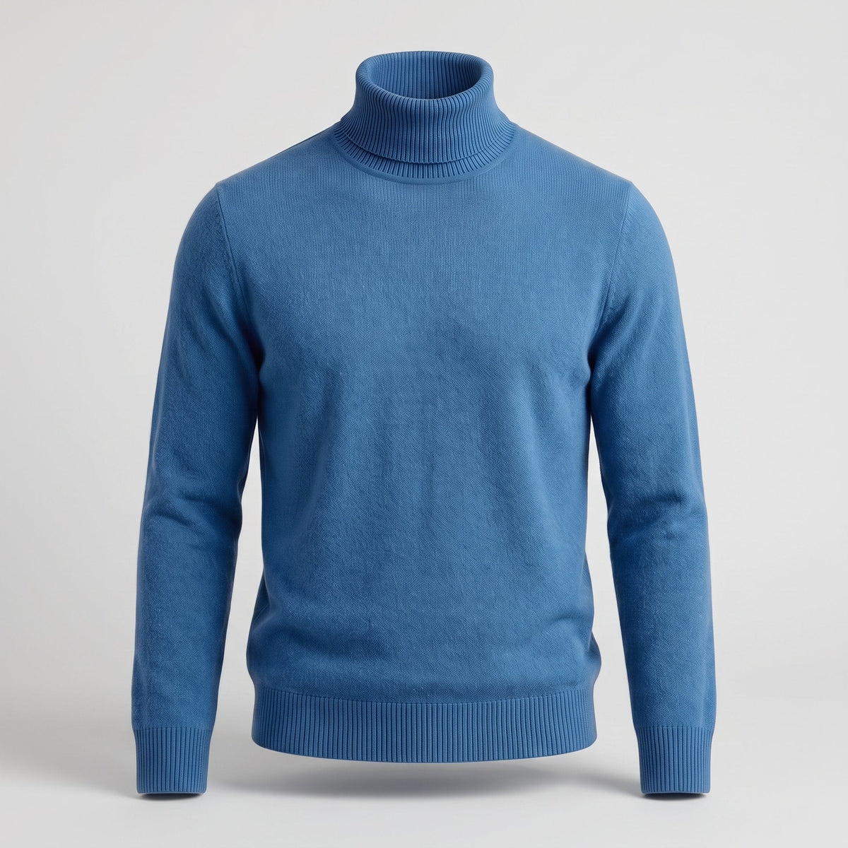 Men's Smart-Casual Turtleneck Sweater with Structured Fit - Blue