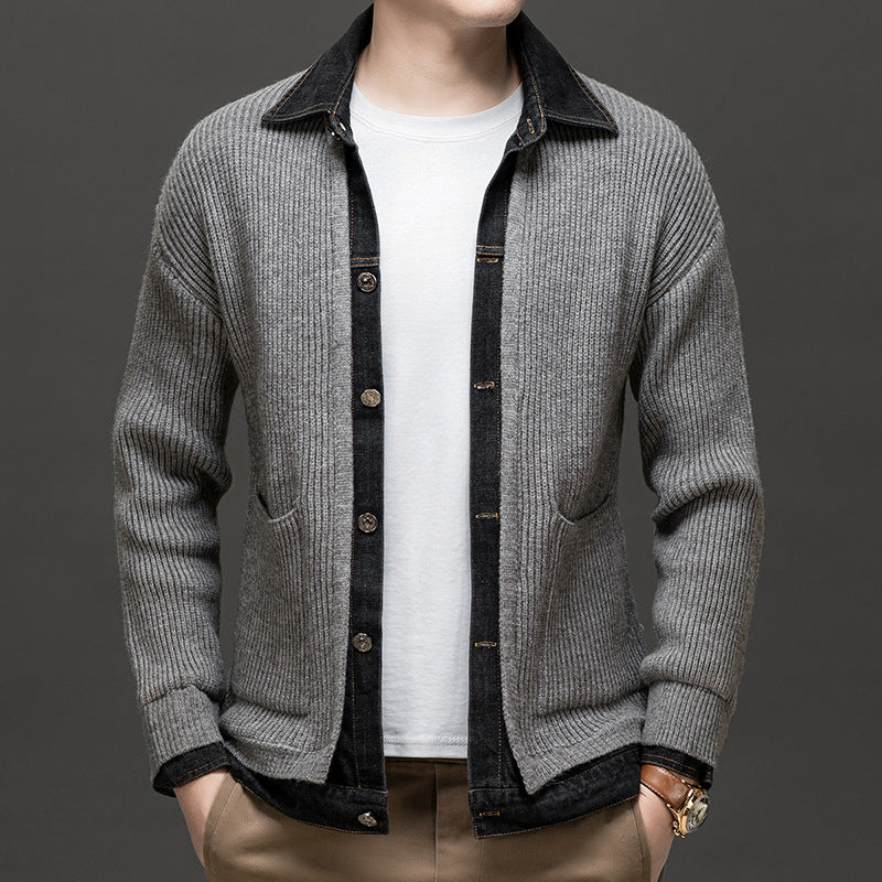Men's Knitted Collared Cardigan Button Up Layer for Autumn