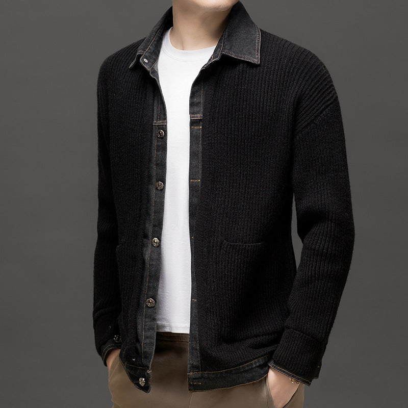 Men's Button Front Knit Cardigan Collared Winter Layer