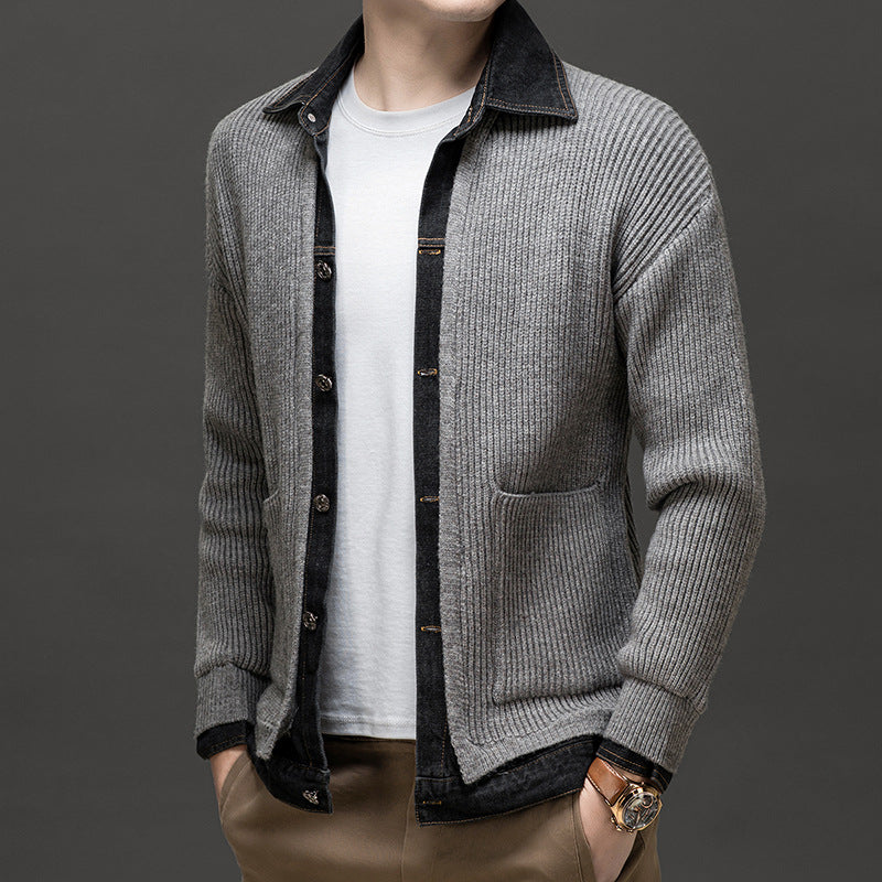 Men's Button Front Knit Cardigan Collared Winter Layer