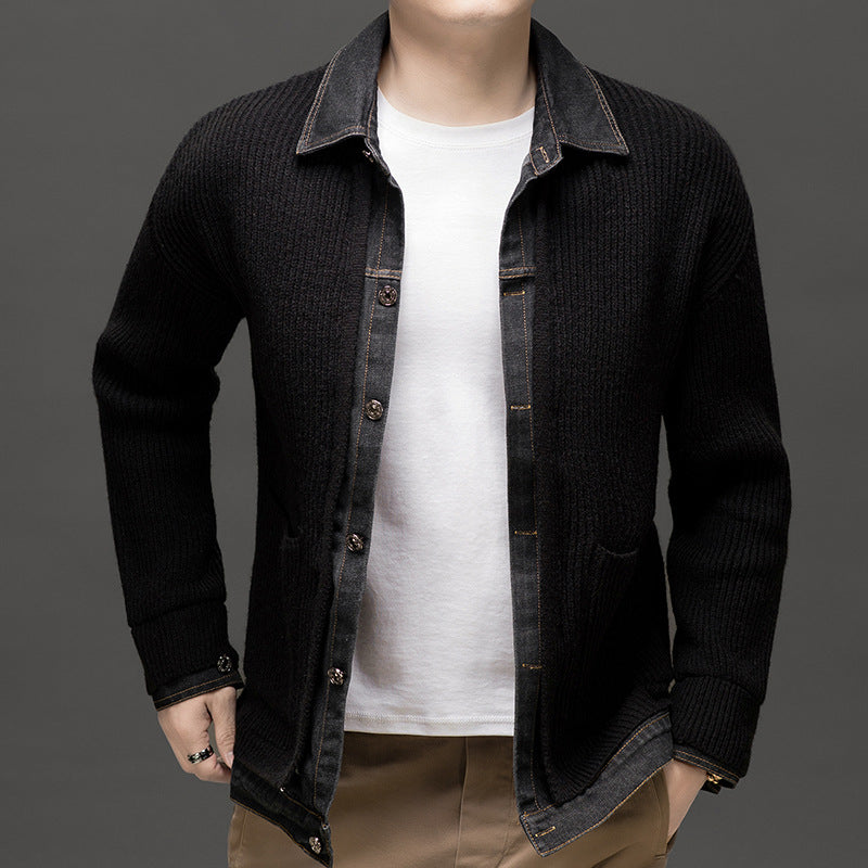 Men's Button Front Knit Cardigan Collared Winter Layer