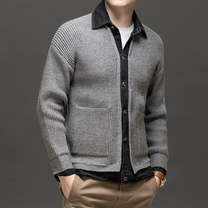 Men's Button Front Knit Cardigan Collared Winter Layer