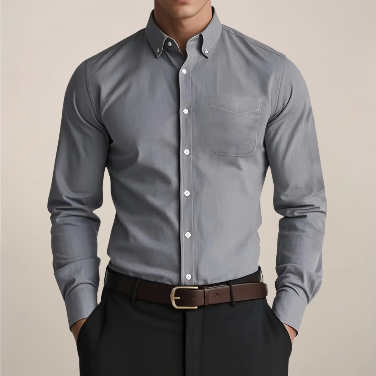 Men's Slim Fit Button Down Collar Shirt Long Sleeve