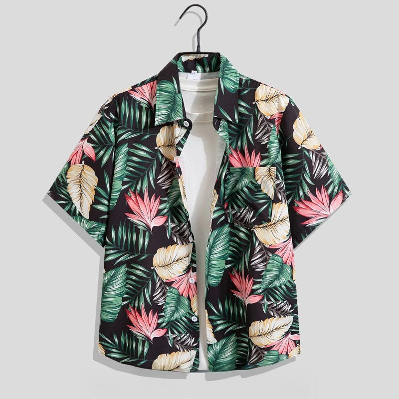 Men's Printed Short Sleeve Shirt Relaxed Summer Button Up