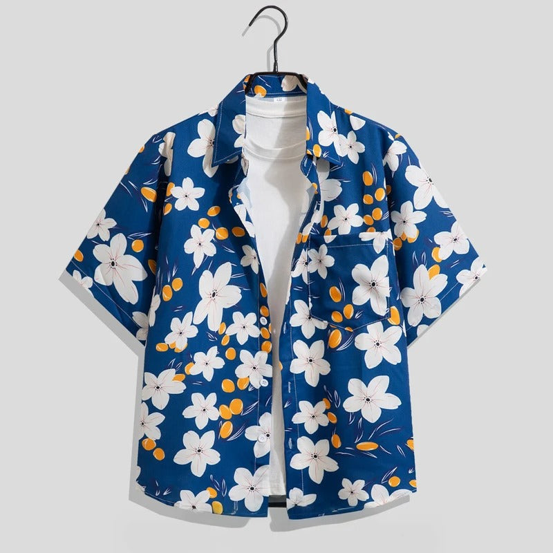 Men's Printed Short Sleeve Shirt Relaxed Summer Button Up