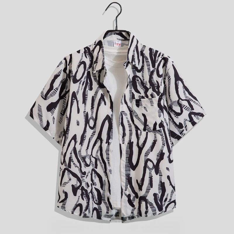 Men's Printed Short Sleeve Shirt Relaxed Summer Button Up