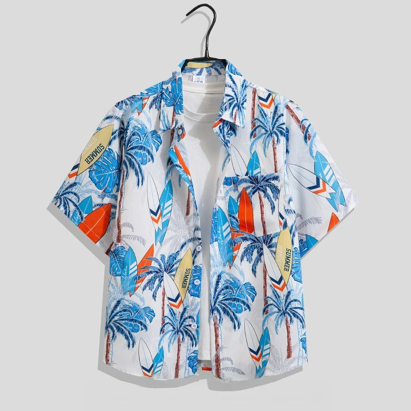 Men's Printed Short Sleeve Shirt Relaxed Summer Button Up