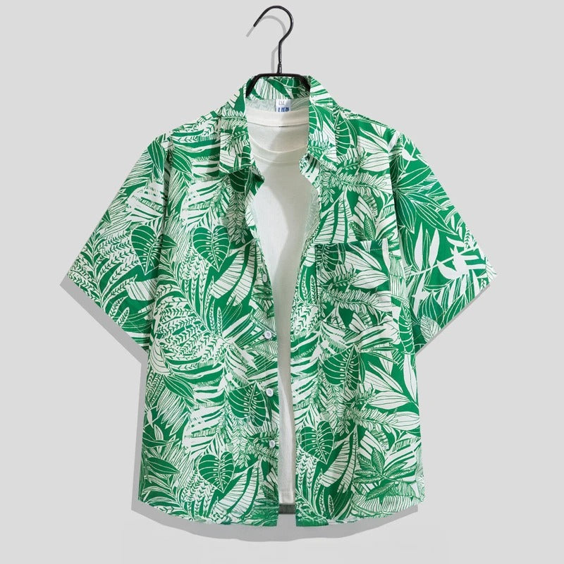 Men's Printed Short Sleeve Shirt Relaxed Summer Button Up