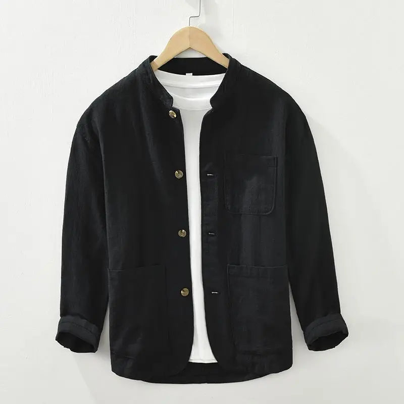 Men's Stand Collar Overshirt Relaxed Button Front Summer Jacket