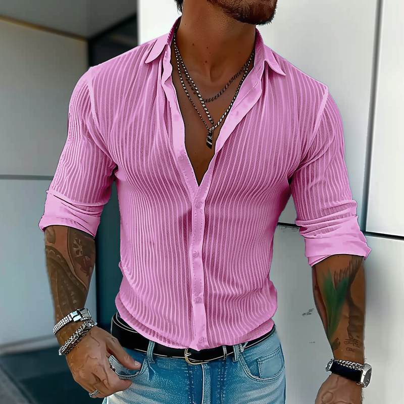 Men's Lightweight Summer Shirt with Ribbed Texture Slim Button