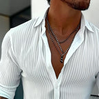 Men's Lightweight Summer Shirt with Ribbed Texture Slim Button