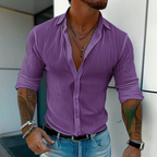 Men's Lightweight Summer Shirt with Ribbed Texture Slim Button
