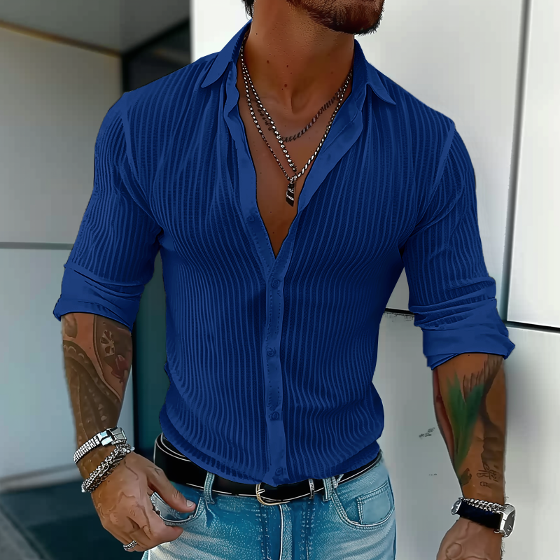 Men's Lightweight Summer Shirt with Ribbed Texture Slim Button