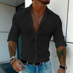 Men's Lightweight Summer Shirt with Ribbed Texture Slim Button