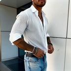 Men's Lightweight Summer Shirt with Ribbed Texture Slim Button