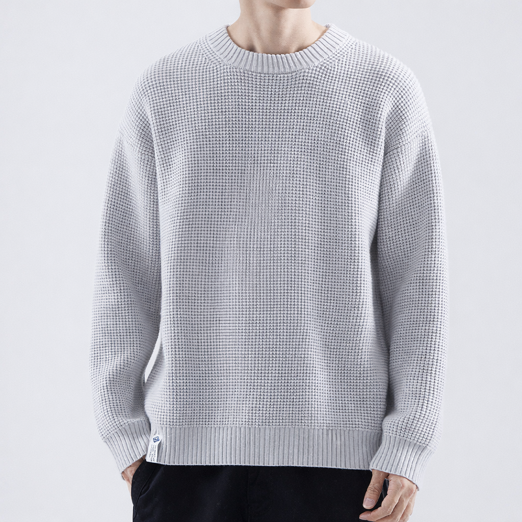 Men's Textured Winter Sweater Easy Fit Crew Neck Knit