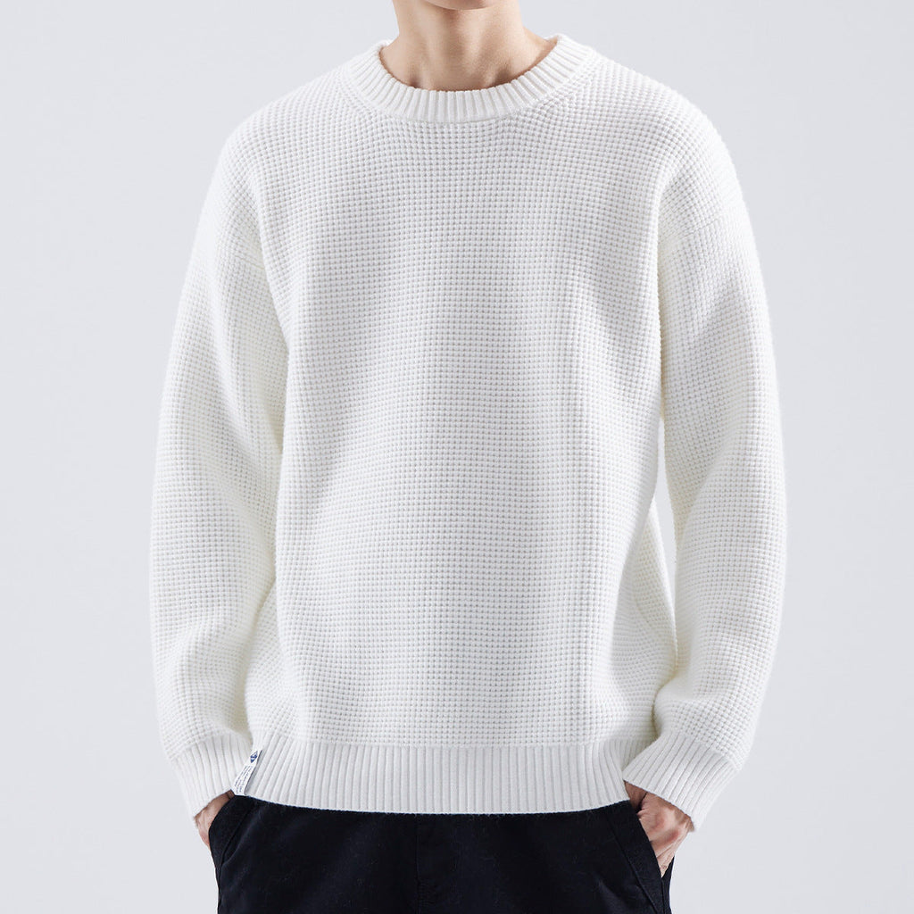 Men's Textured Winter Sweater Easy Fit Crew Neck Knit