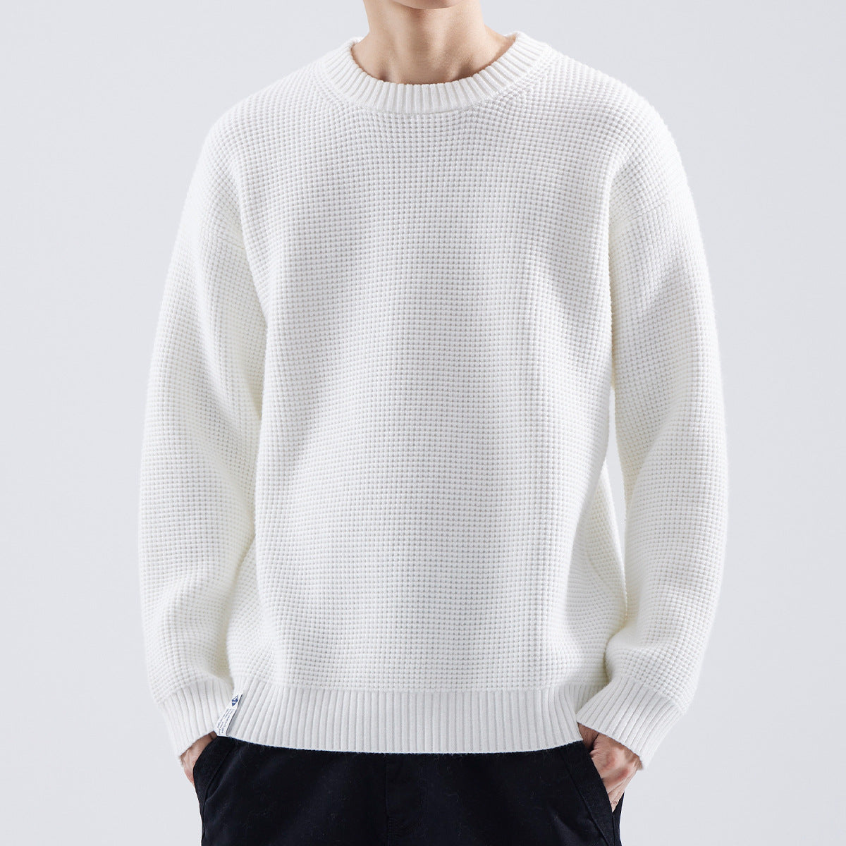 Men's Textured Winter Sweater Easy Fit Crew Neck Knit