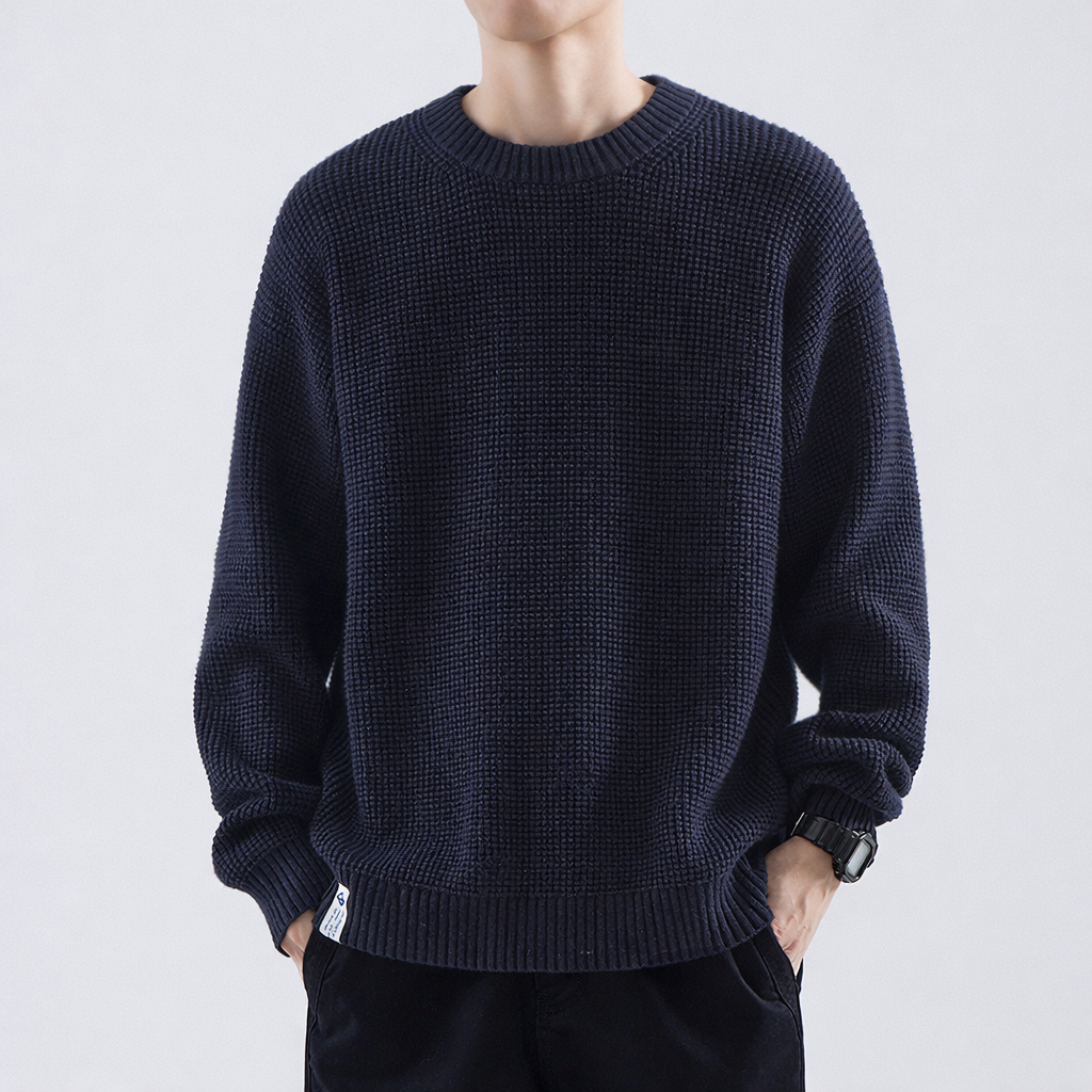 Men's Textured Winter Sweater Easy Fit Crew Neck Knit