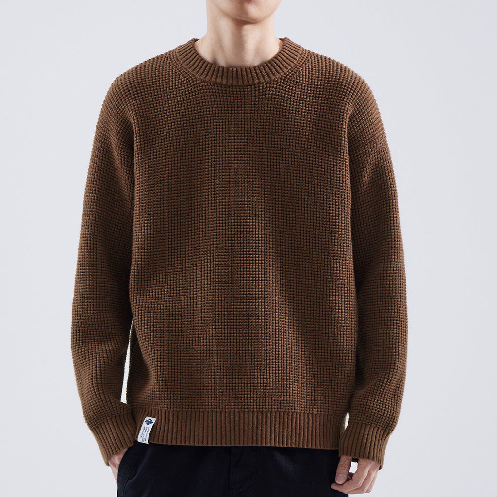 Men's Textured Winter Sweater Easy Fit Crew Neck Knit
