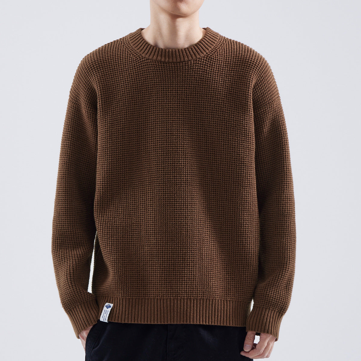 Men's Textured Winter Sweater Easy Fit Crew Neck Knit