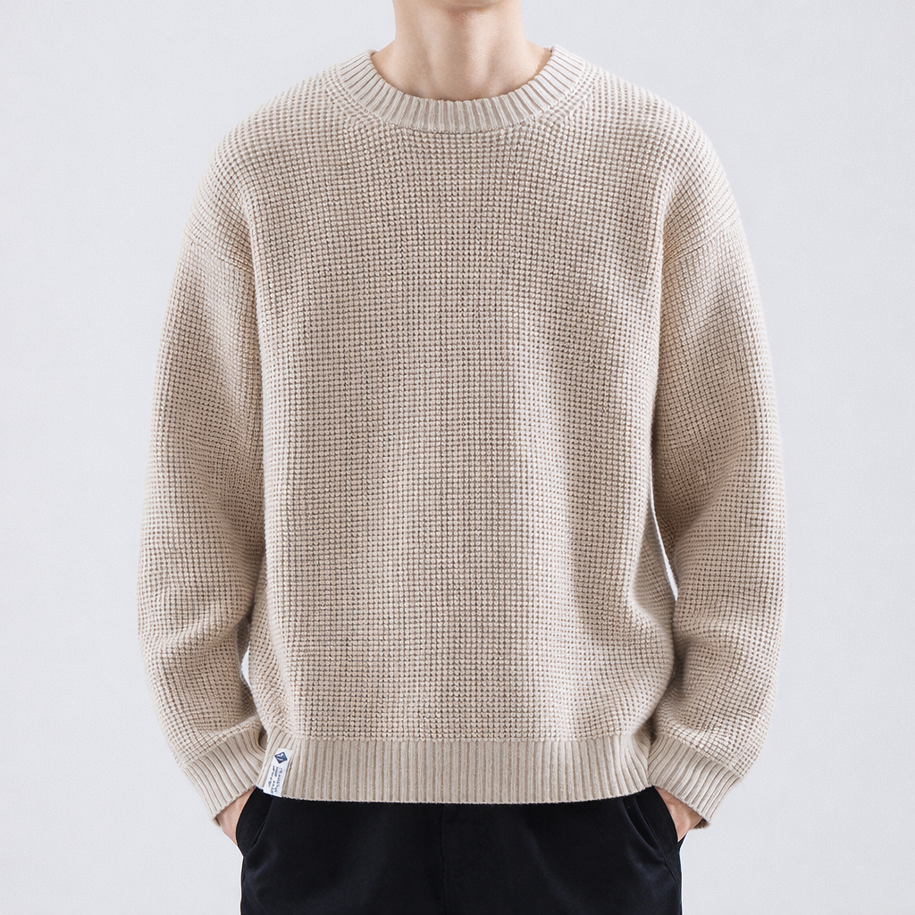 Men's Textured Winter Sweater Easy Fit Crew Neck Knit