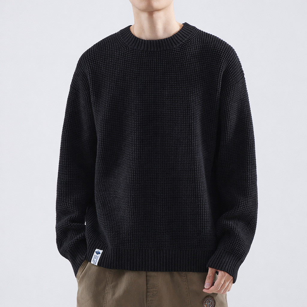 Men's Textured Winter Sweater Easy Fit Crew Neck Knit