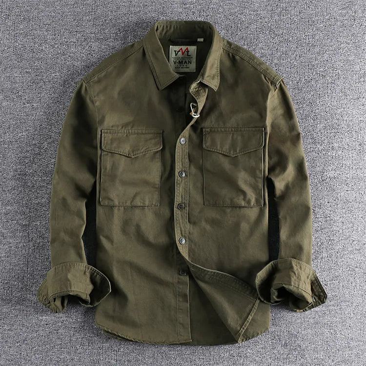 Men's Utility Overshirt Double Pocket Button Up Layer