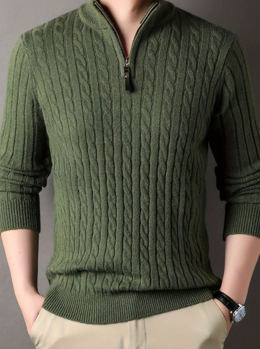 Men's Tailored Half-Zip Cable Pullover