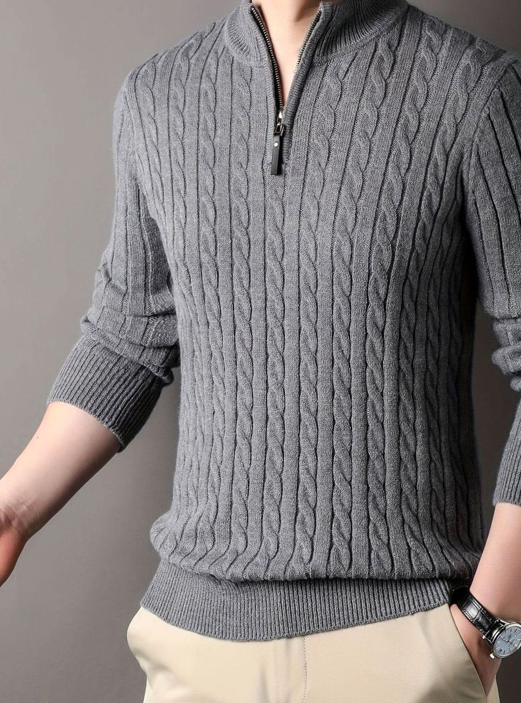 Men's Tailored Half-Zip Cable Pullover