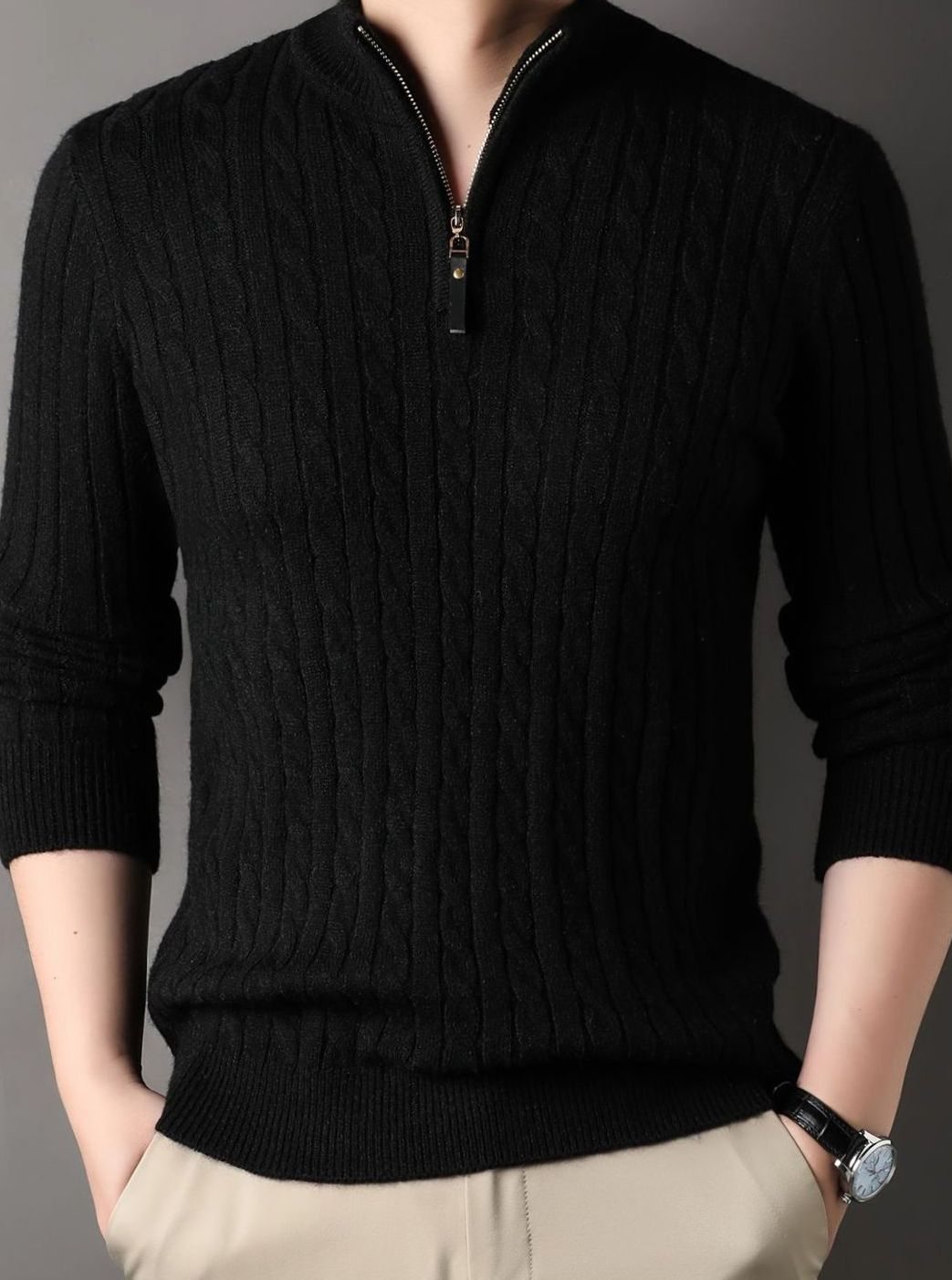Men's Tailored Half-Zip Cable Pullover