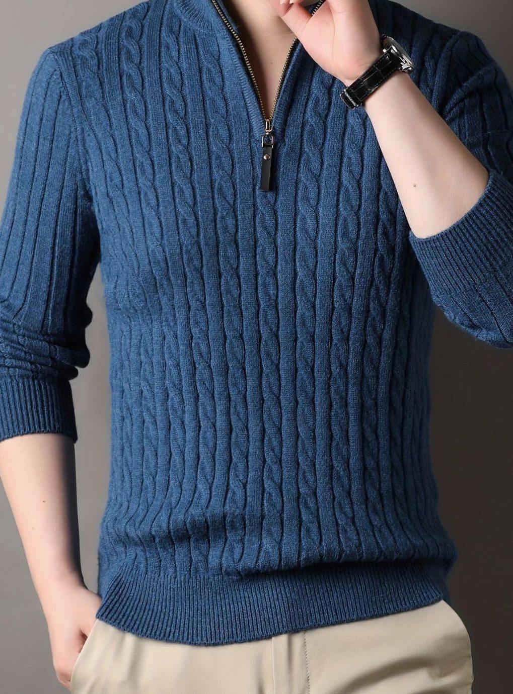 Men's Tailored Half-Zip Cable Pullover