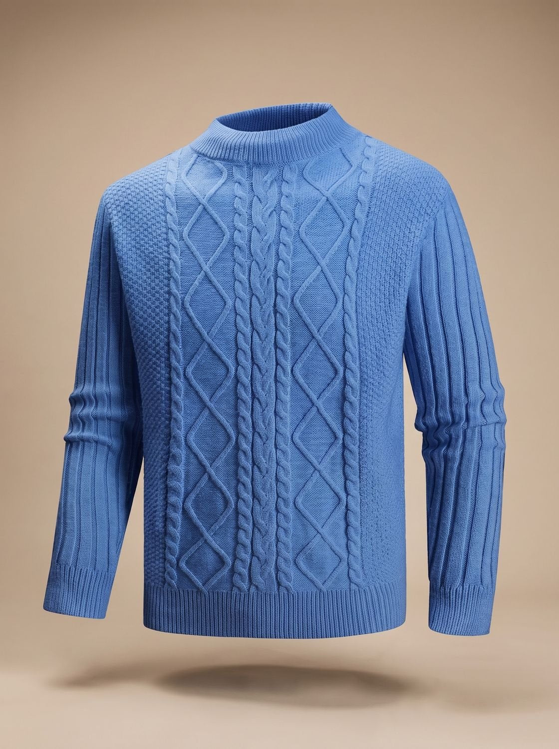 Men's Breathable Knit Mock Neck Sweater - Blue