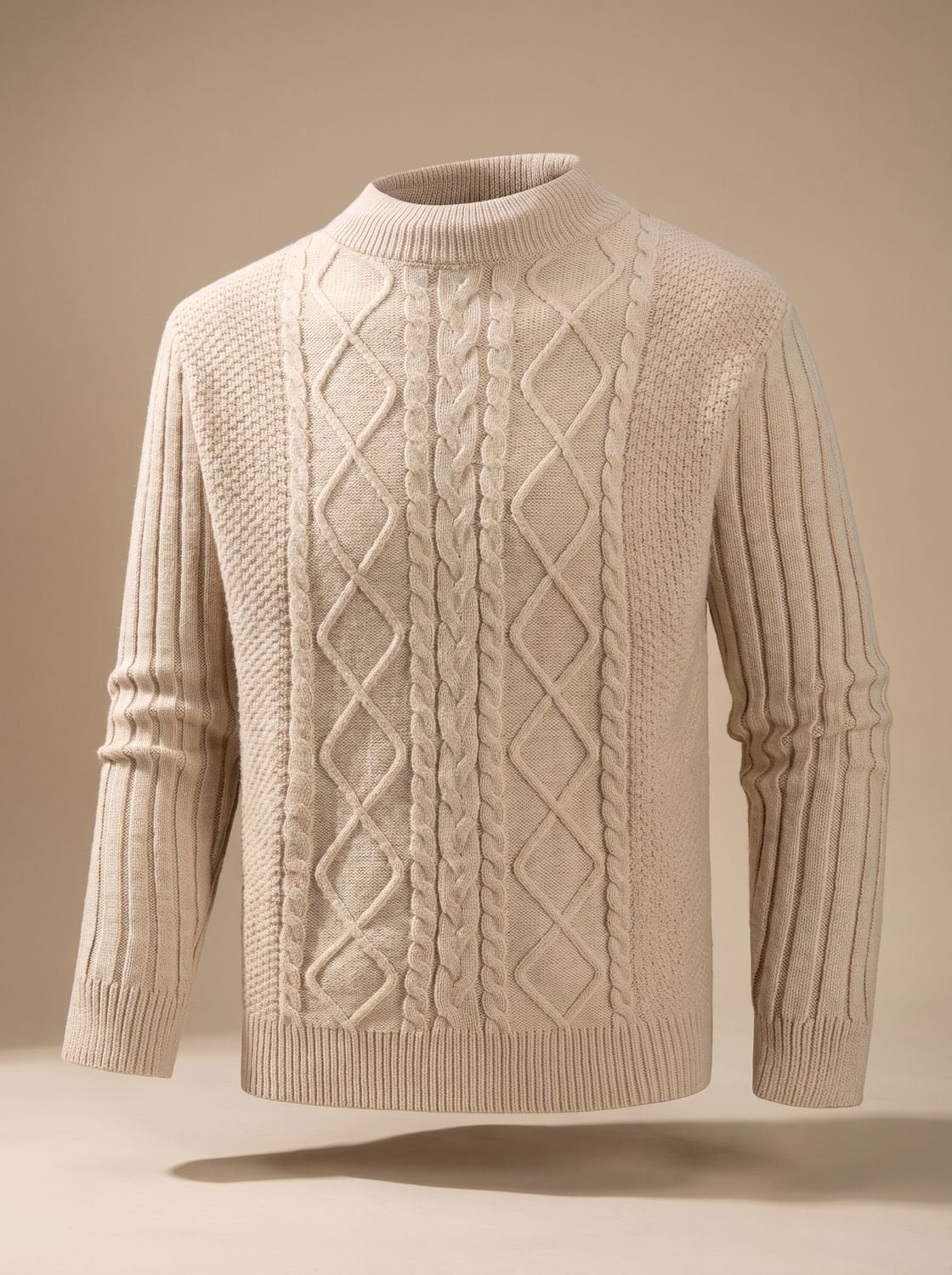 Men's Breathable Knit Mock Neck Sweater - Khaki