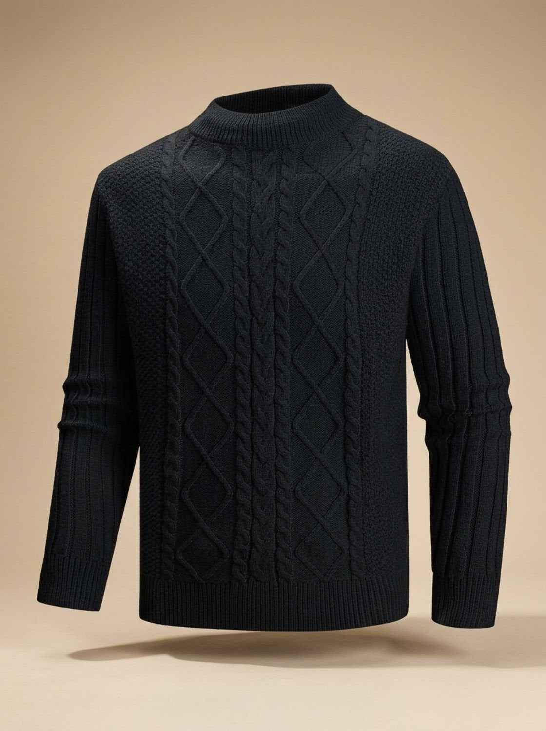 Men's Breathable Knit Mock Neck Sweater - Black