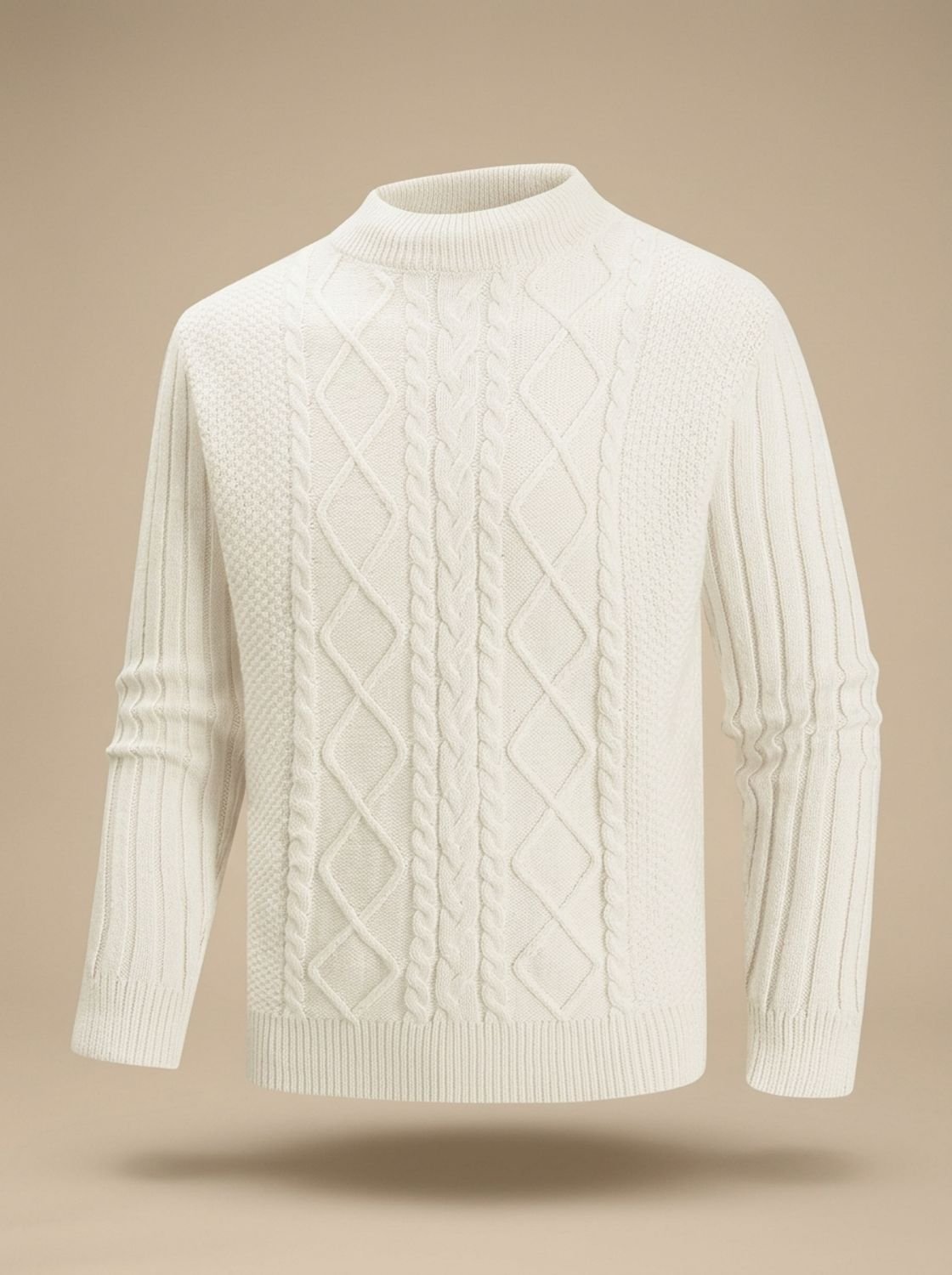 Men's Breathable Knit Mock Neck Sweater - Ecru
